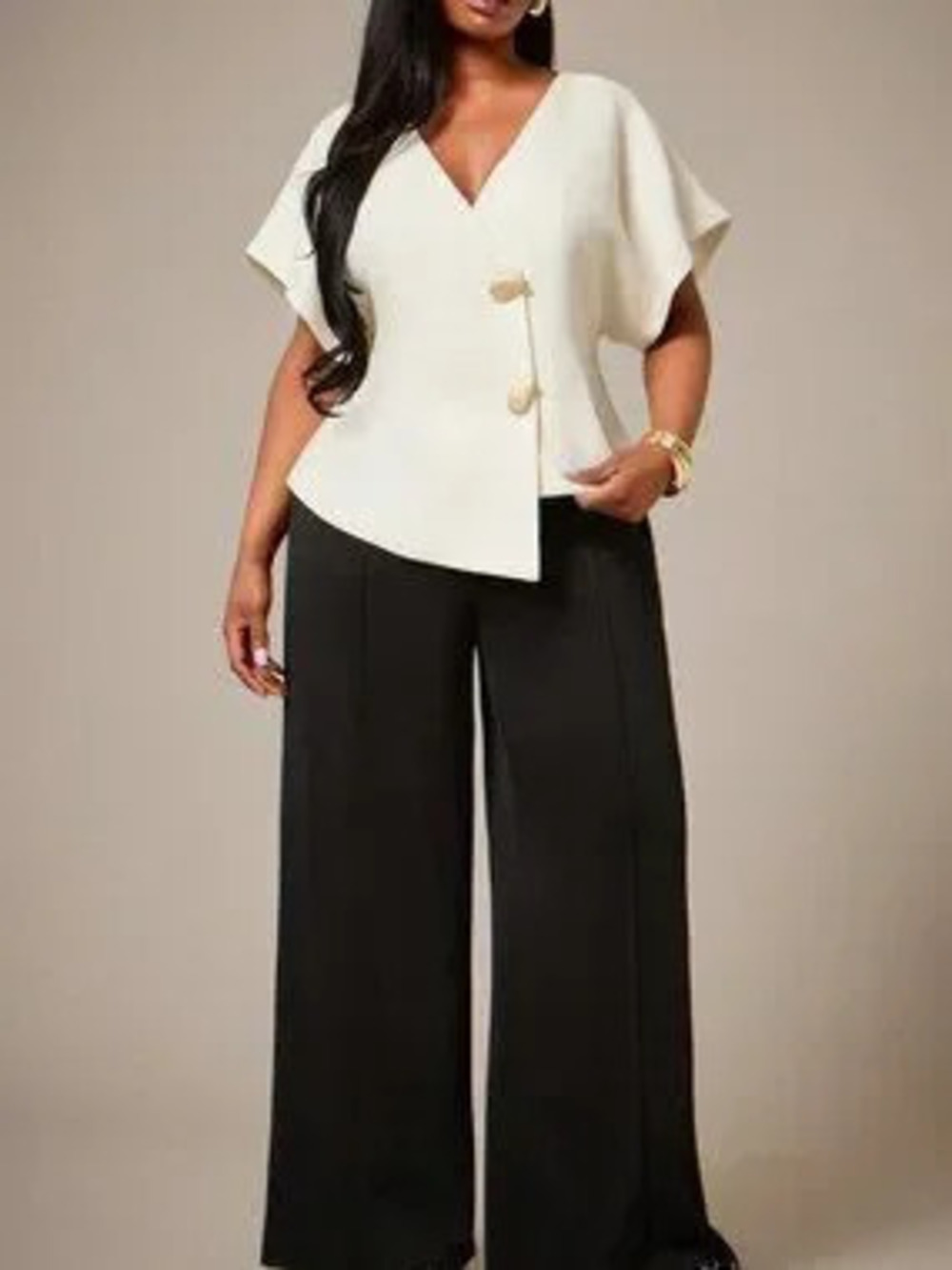 Apricot Casual Women's Asymmetric Button Front V Neck Batwing Dolman Long Jacket